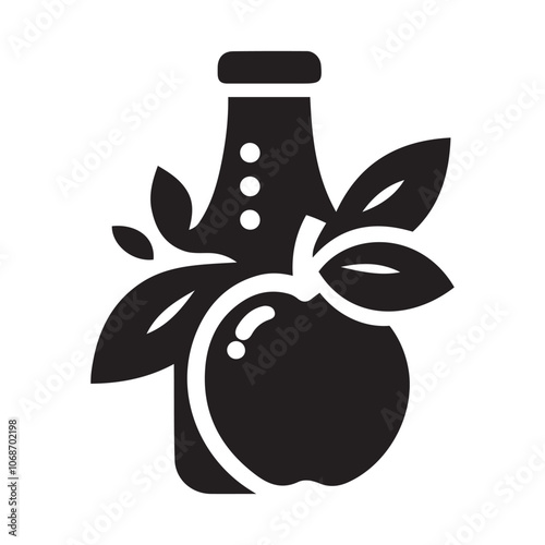 Apple With Juice Bottle Vector Illustration