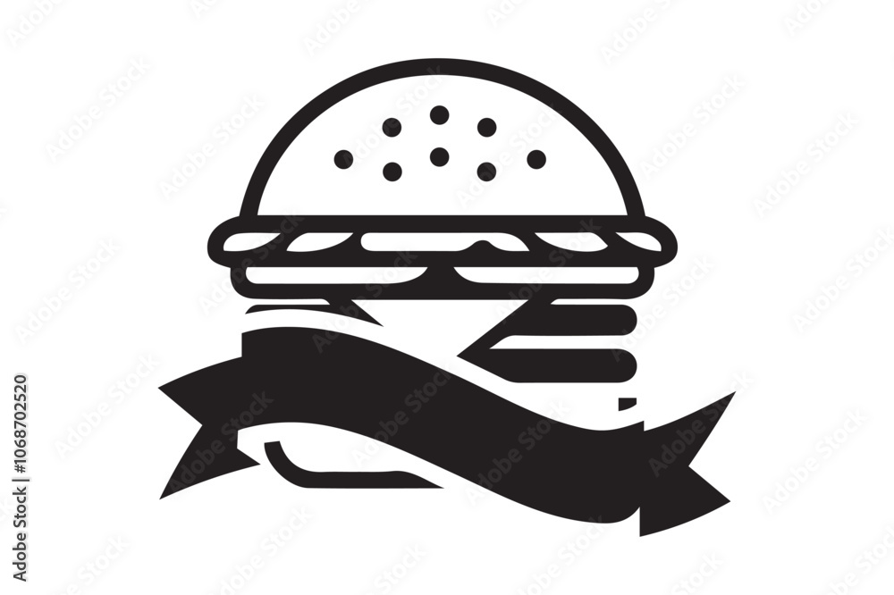 Burger With Ribbon Banner Logo Icon Vector Illustration Burger With Ribbon Banner Logo Icon Vector Illustration