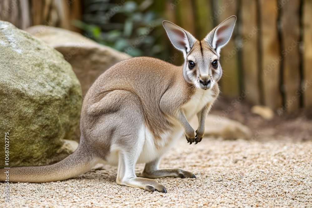 Kangaroo is standing in a zoo enclosure