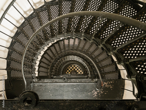 USA, North Carolina, Nags Head, Overhead view of staircase in Bodie Island Lighthouse