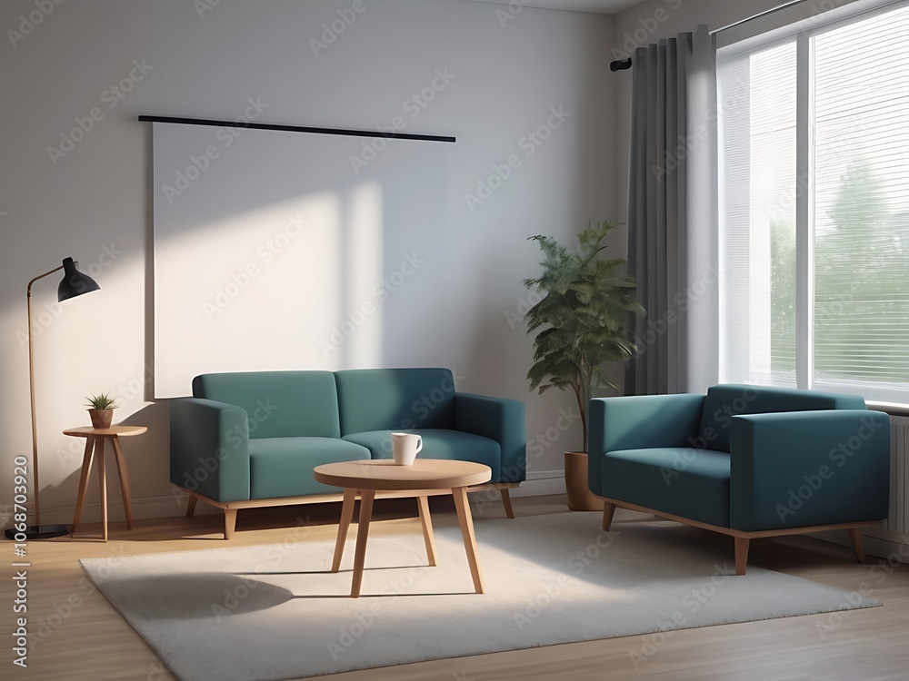Fototapeta premium A living room with chair and sofa office front picture on the wall Image