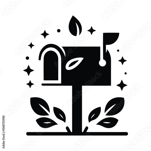 Mailbox With Leaf Icon Silhouette Vector Illustration
