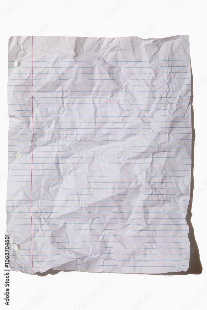 USA, New York State, New York City, Crumpled lined paper on white background