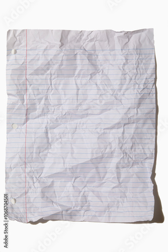 USA, New York State, New York City, Crumpled lined paper on white background