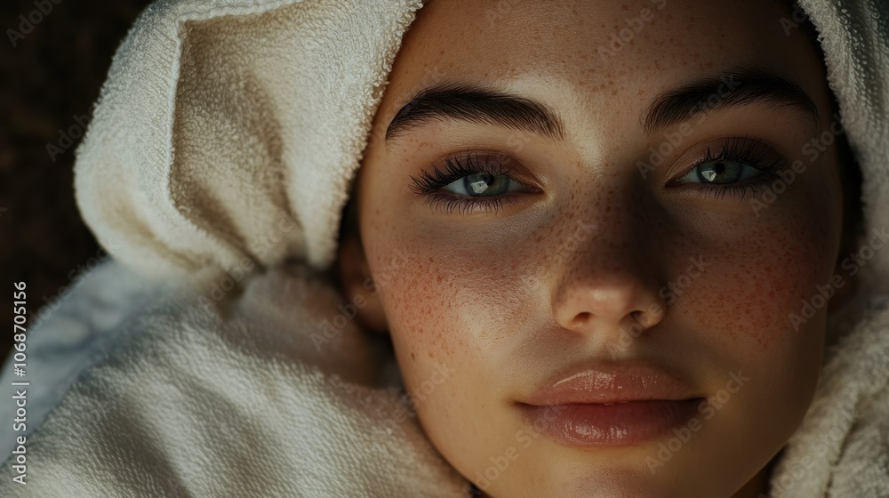 Close-up Portrait of a Woman with Freckles Close-up Portrait of a Woman with Freckles
