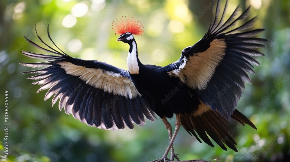 Naklejka premium Black Crowned Crane with Spread Wings