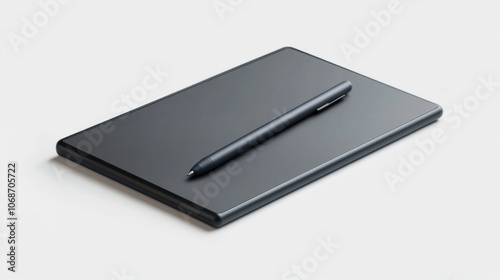 Electronic digital notepad with stylus, isolated on white, for eco-friendly note-taking themes