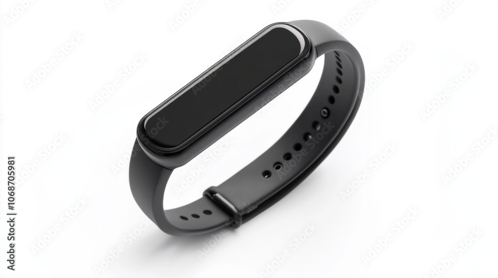 Fitness tracker with a sleek black band, isolated on white, symbolizing health and technology Fitness tracker with a sleek black band, isolated on white, symbolizing health and technology