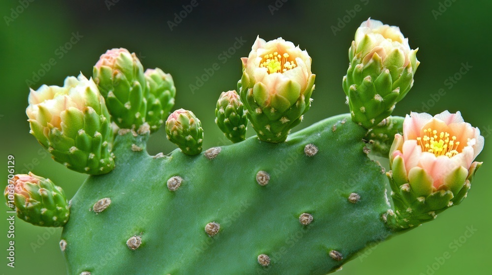 Tiny Flowers on Cactus in Soft Morning Light Tiny Flowers on Cactus in Soft Morning Light