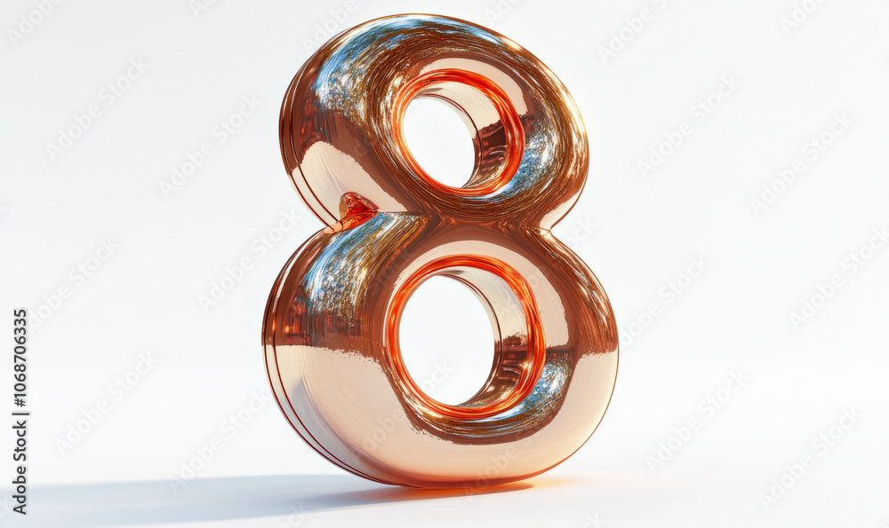 Realistic rose gold number 8 floating with delicate shadow cast, professional studio lighting, hyperrealistic details, pure white environment Realistic rose gold number 8 floating with delicate shadow cast, professional studio lighting, hyperrealistic details, pure white environment