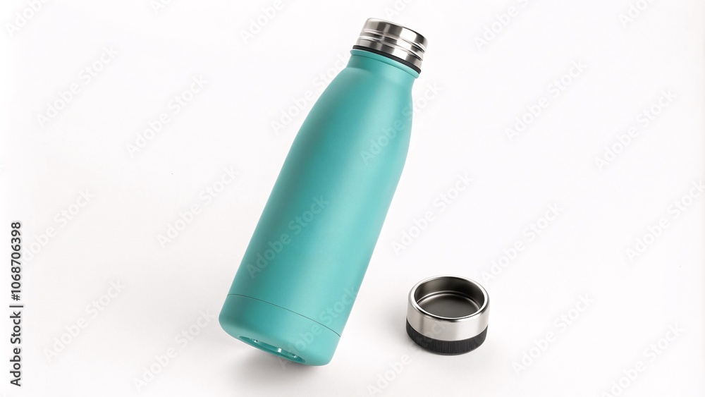 Turquoise insulated flask, stainless steel cap, eco-friendly Design V1