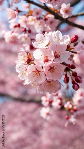 Cherry blossom background with soft pink petals for romance