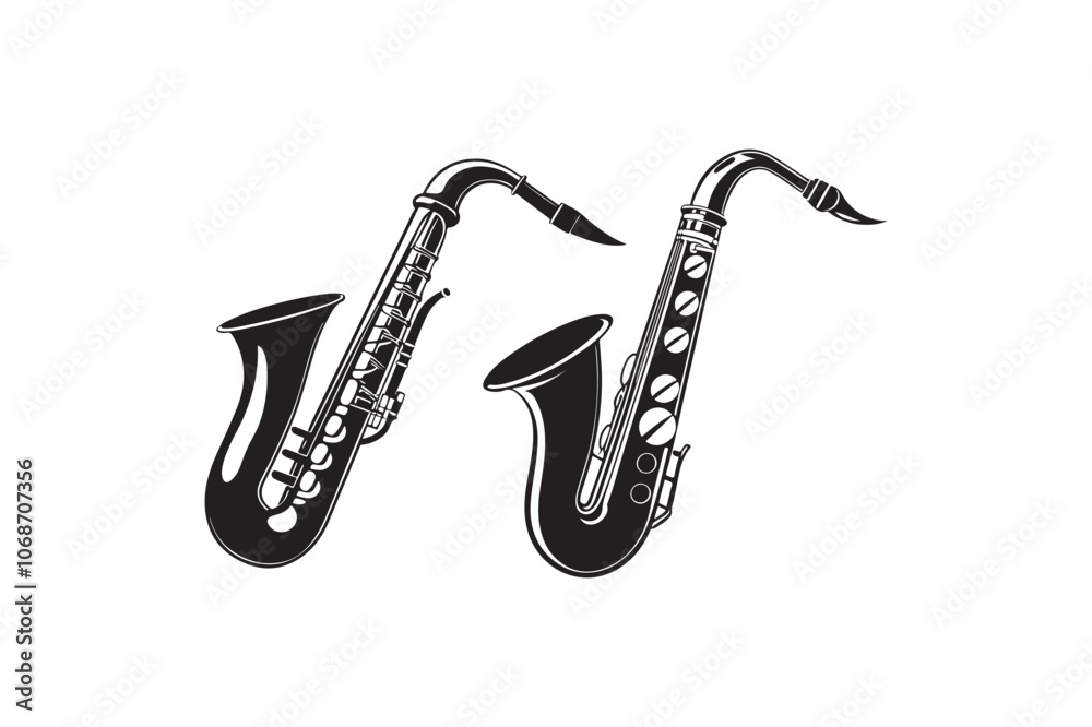 Naklejka premium Saxophone Silhouette vector illustration, Saxophone Silhouette Bundle 
