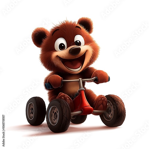 Cheerful Bear Cub Riding Tricycle on a Sunny Day