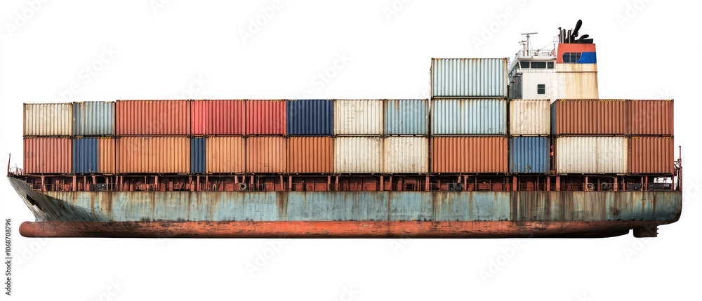 Container ship with cargo, future of logistics, isolated on white background Container ship with cargo, future of logistics, isolated on white background