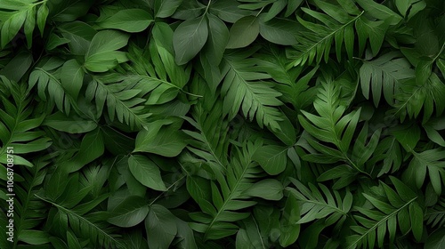 Botanical fern leaf pattern in forest green