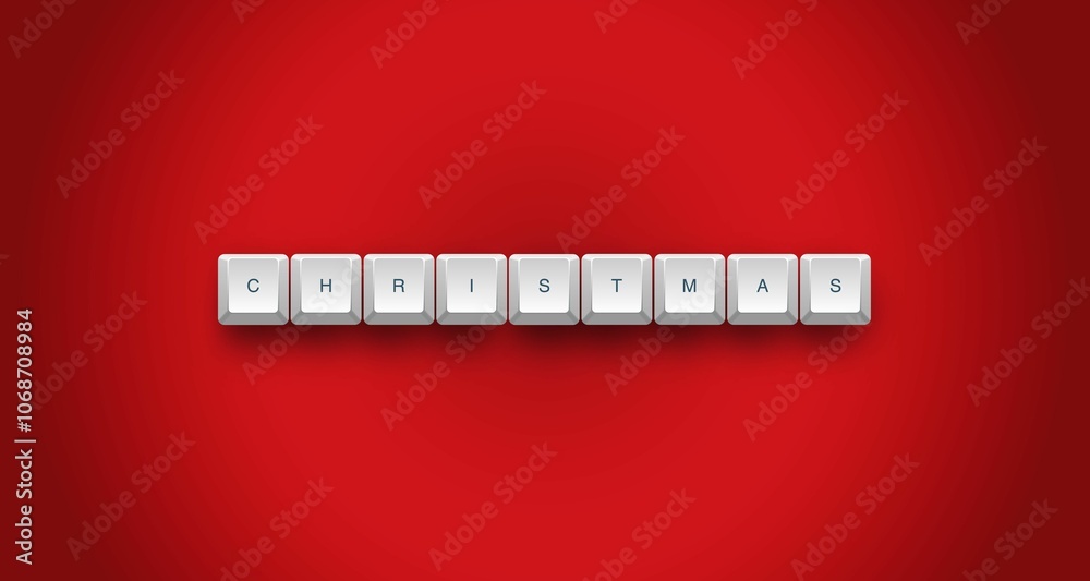 Christmas spelled with keyboard keys on red background. Christmas spelled with keyboard keys on red background.