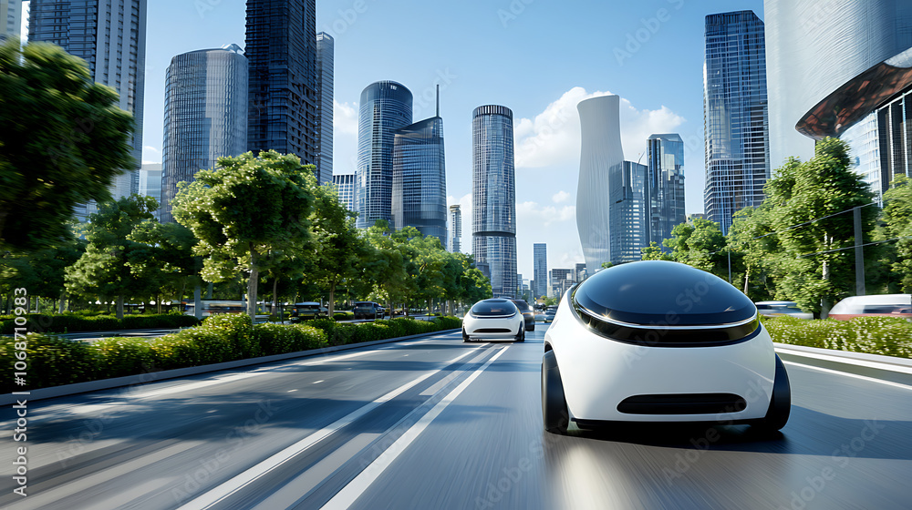 Naklejka premium Transforming urban landscapes embracing smart city innovations with sustainable robotic transportation