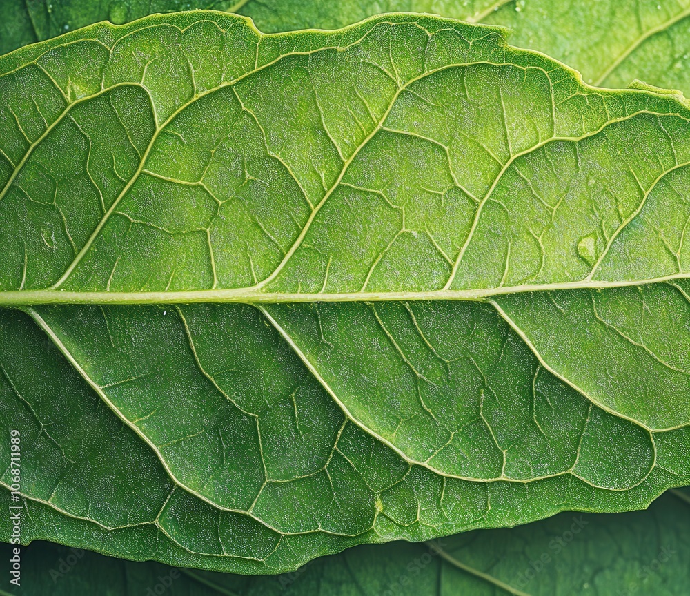Fototapeta premium Close-up of a green leaf with visible veins and texture.