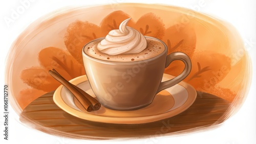 A Cup of Coffee with Whipped Cream and Cinnamon Stick