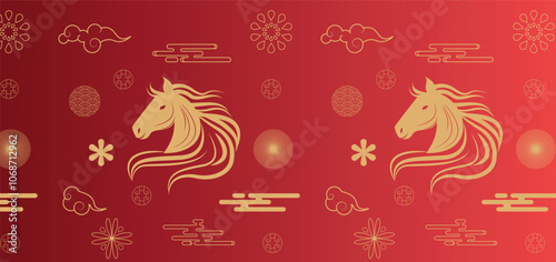 Chinese New Year. 2026, the year of the horse. Vector