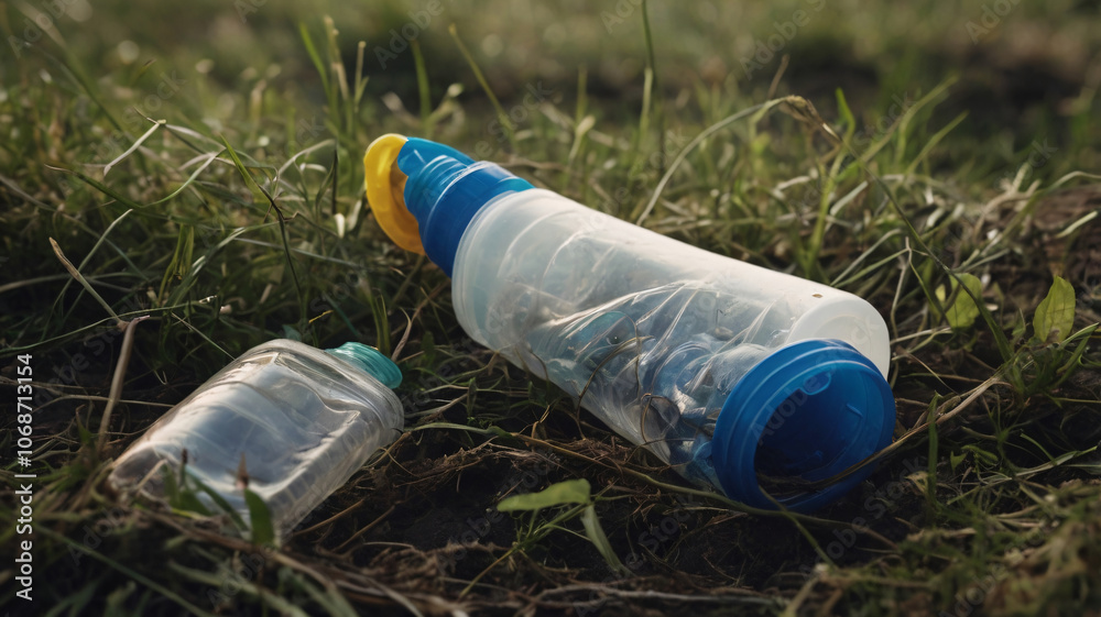 Fototapeta premium waste plastic bottles and other plastic waste. environment concept, plastic pollution awareness