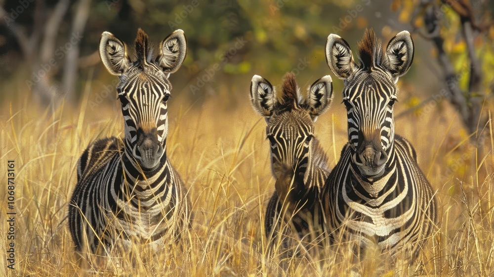 Fototapeta premium Burchell's zebra (Equus quagga burchelli), adult, two zebras,