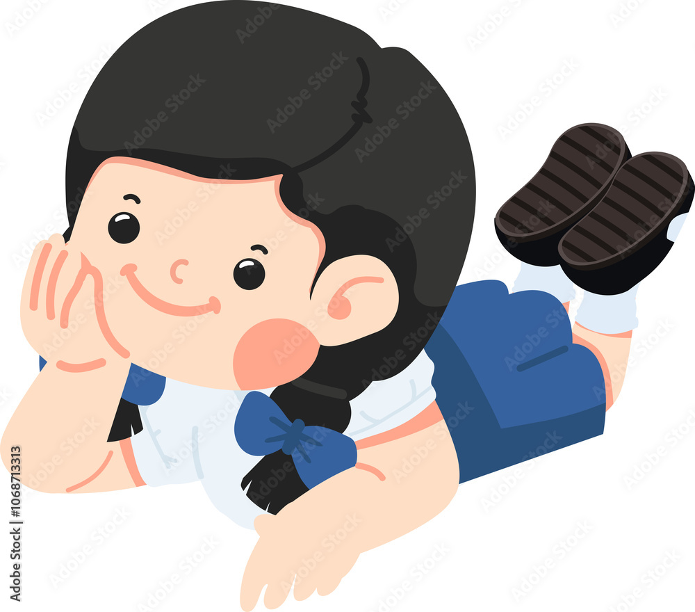 Cute cartoon kid girl laying down