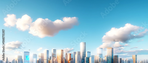 Explore the futuristic skyline of a sustainable smart city with innovative architecture and green spaces