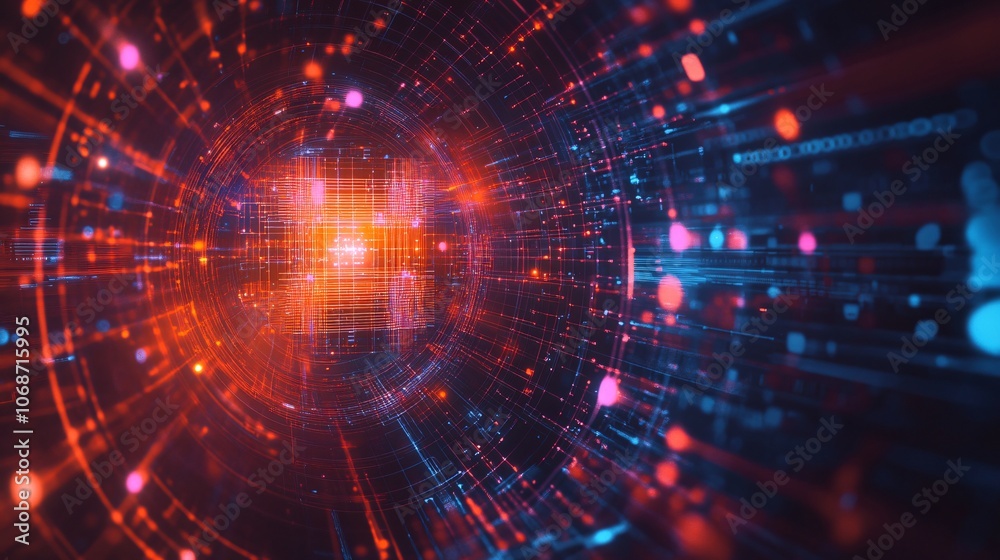 Abstract Digital Tunnel with Red and Blue Lights Abstract Digital Tunnel with Red and Blue Lights