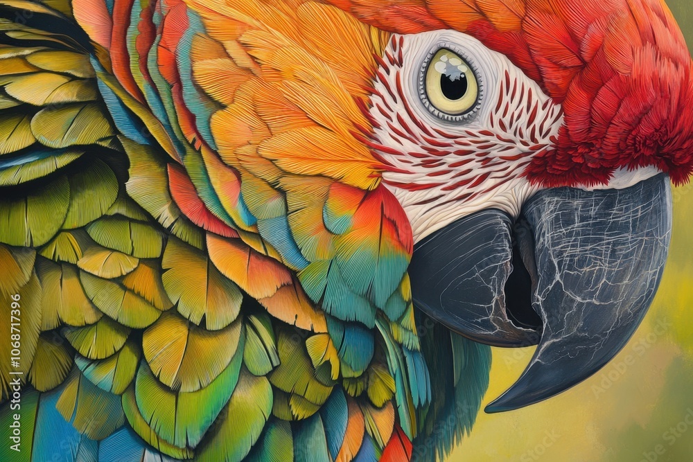 Obraz premium A close-up of a parrots plumage showcasing an array of bright, striking colors