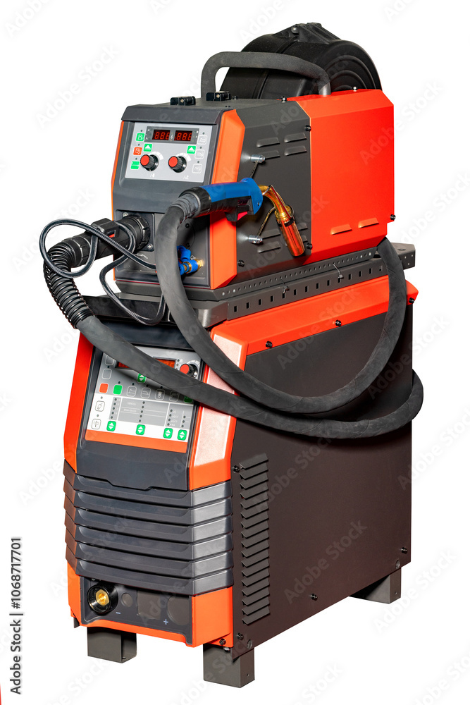 Powerful welding machine ready for precision tasks in an industrial workshop setting Powerful welding machine ready for precision tasks in an industrial workshop setting