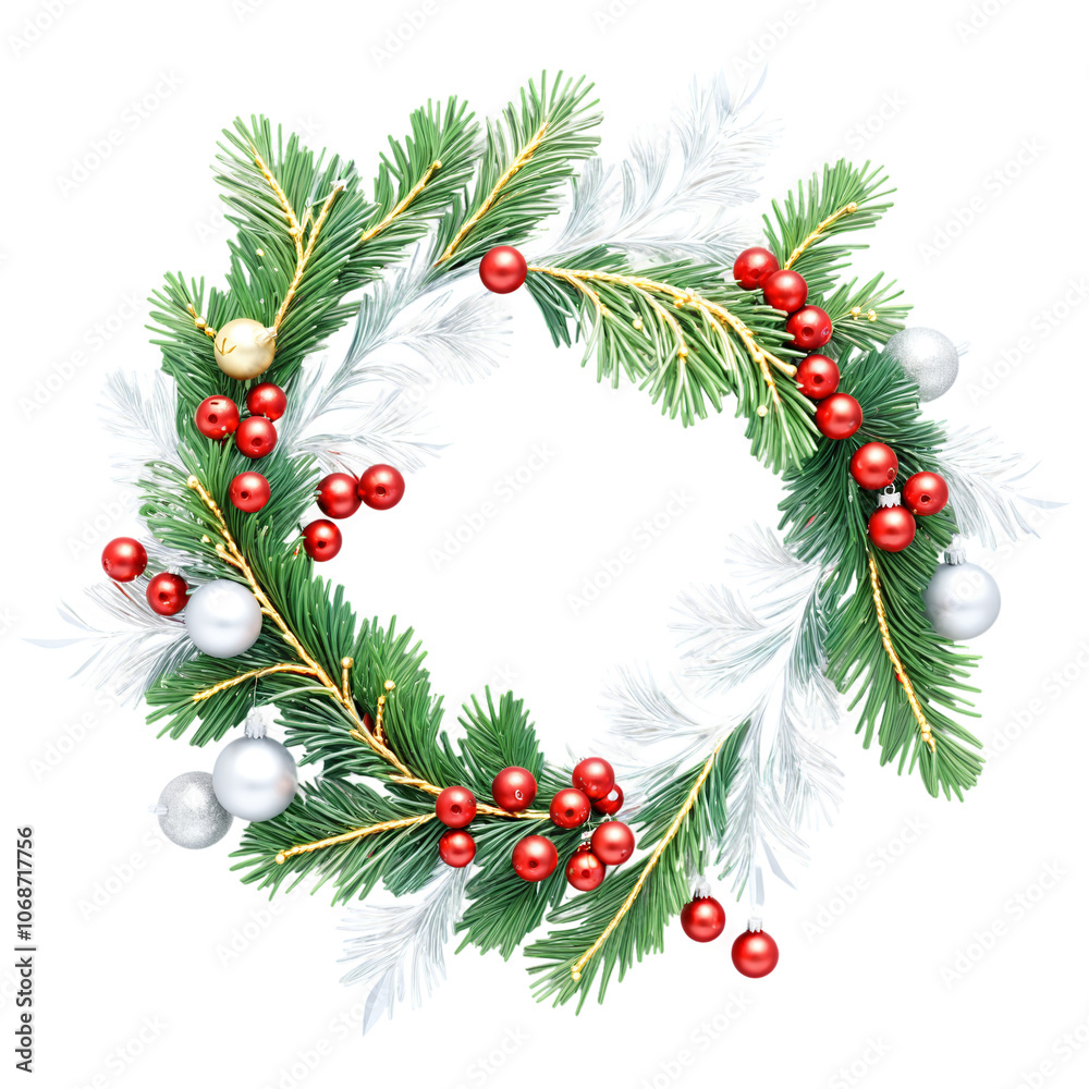 A wreath with gold branches and red berries on transparent background A wreath with gold branches and red berries on transparent background