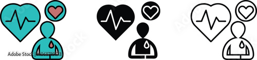 Heart Health Icon Set Blue, Black, White