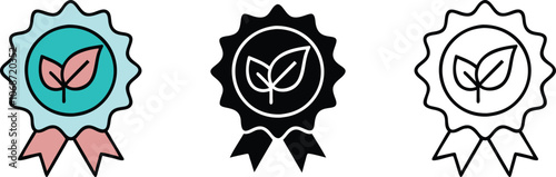 EcoFriendly Award Badge Icons with Ribbon