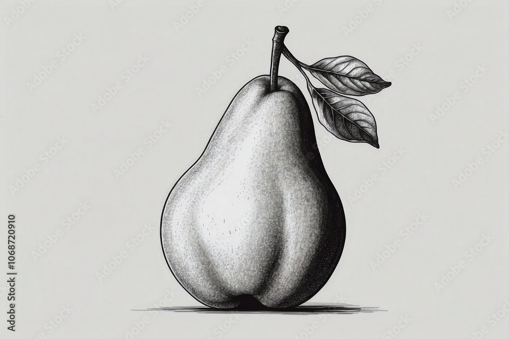 Linear Pear Illustration on a White Background in a Minimalist Style, Suitable for Logo