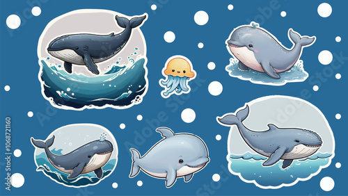 Cute whale sticker collection