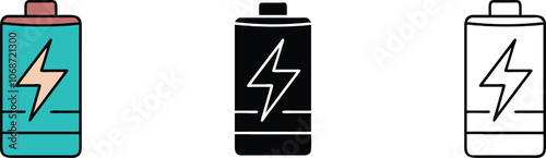 Battery Icon Variations Filled, Outline, and Black