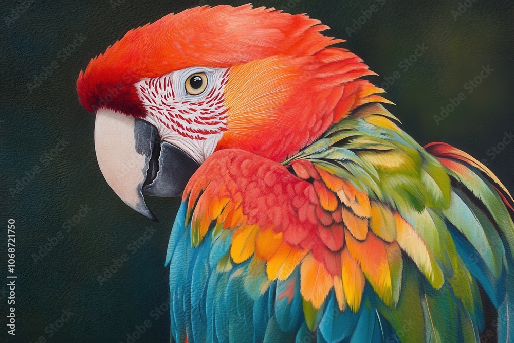 Fototapeta premium A close-up of a parrots plumage showcasing an array of bright, striking colors