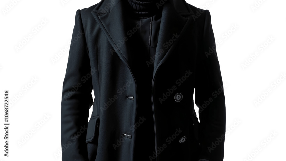 Man wearing black overcoat on white background Man wearing black overcoat on white background