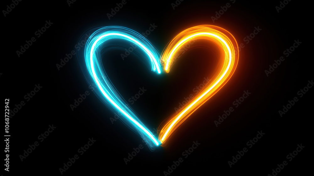 Heart-Shaped Neon Rays on Black Heart-Shaped Neon Rays on Black