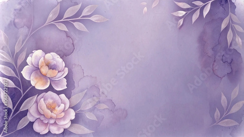 Delicate watercolor purple background with peonies