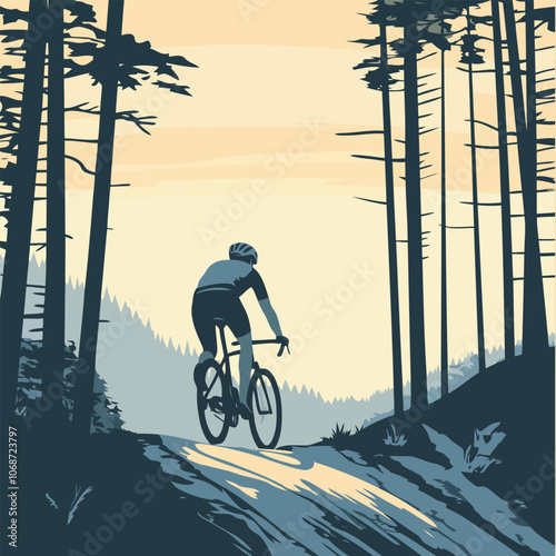 Silhouette of a cyclist riding on a mountain trail