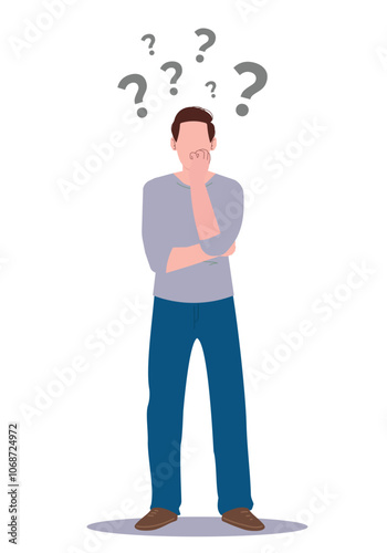  Confused Thinking person concern about decision and what should do in life stress and confusion for confused person thinking hand in mouth.Confused person deep in thought, hand on mouth .