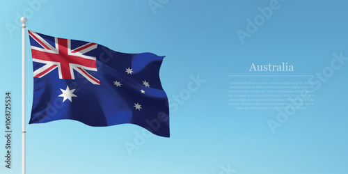 Waving Flag of Australia Against Clear Blue Sky Copyspace