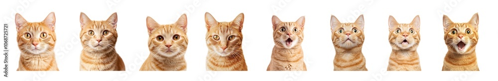 Various of orange or golden funny face of surprised cat isolated PNG set