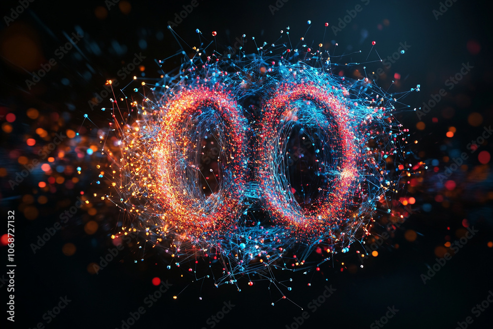 Connected digital particles forming a number concept of likes, followers or fans count Connected digital particles forming a number concept of likes, followers or fans count