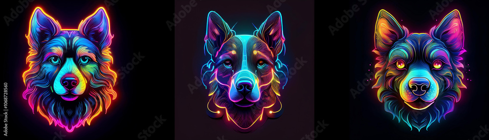 Fototapeta Three colorful dog portraits.