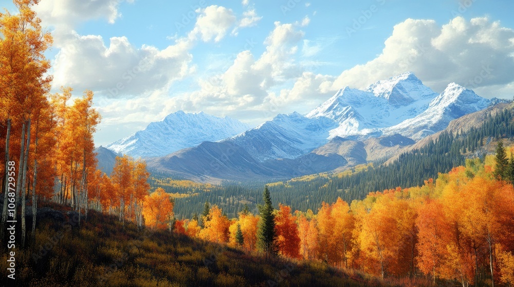 Autumn Landscape with Majestic Mountains and Trees Autumn Landscape with Majestic Mountains and Trees