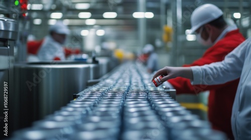 Wallpaper Mural Food Production Line with Workers in a Factory Torontodigital.ca